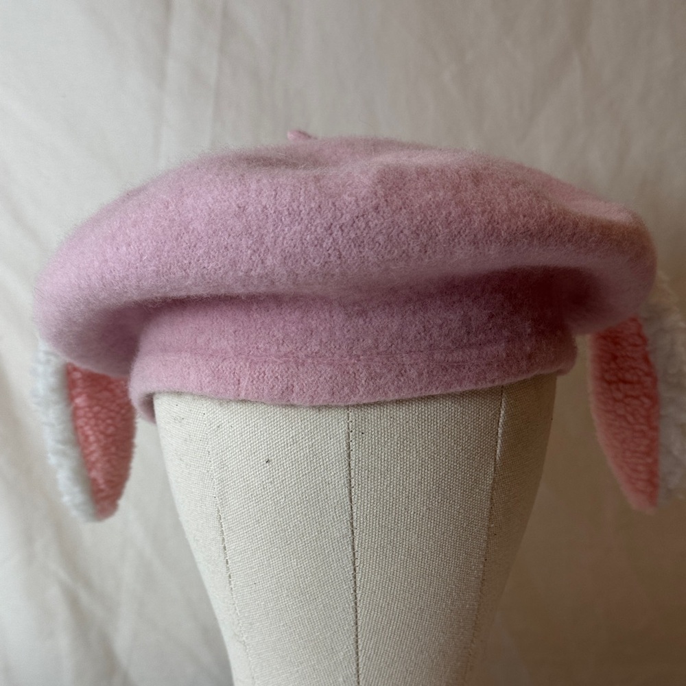 Pink Wool Blend Beret with Bunny Ears. OS.